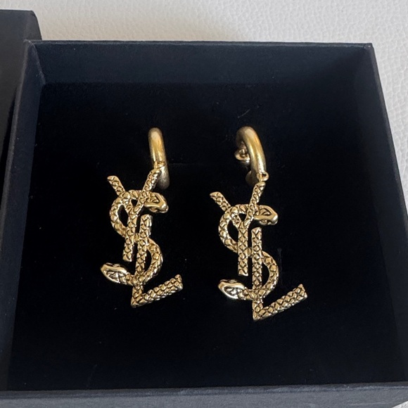 Yves Saint Laurent Gold Logo Earrings - Picture 1 of 7